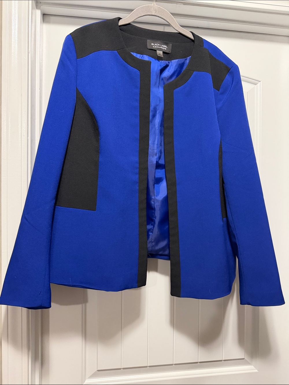 Evan Picone Royal Blue and Black Collarless Open Blazer
